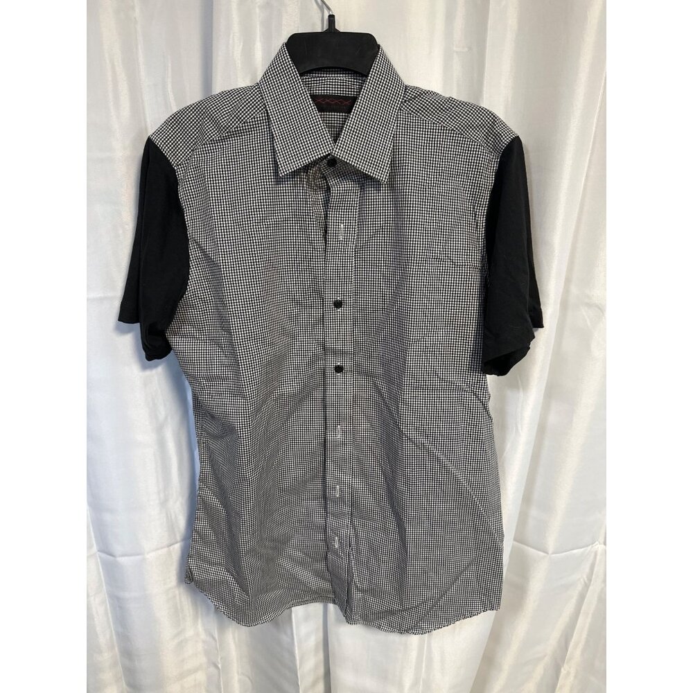 Stitched Shirt Men's Medium Un-Tuxxed Black Mini Gingham Short Sleeve Shirt